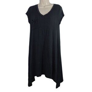 No Comment Black V-Neck T-Shirt Dress Women Size L Asymmetrical Hem With Pocket